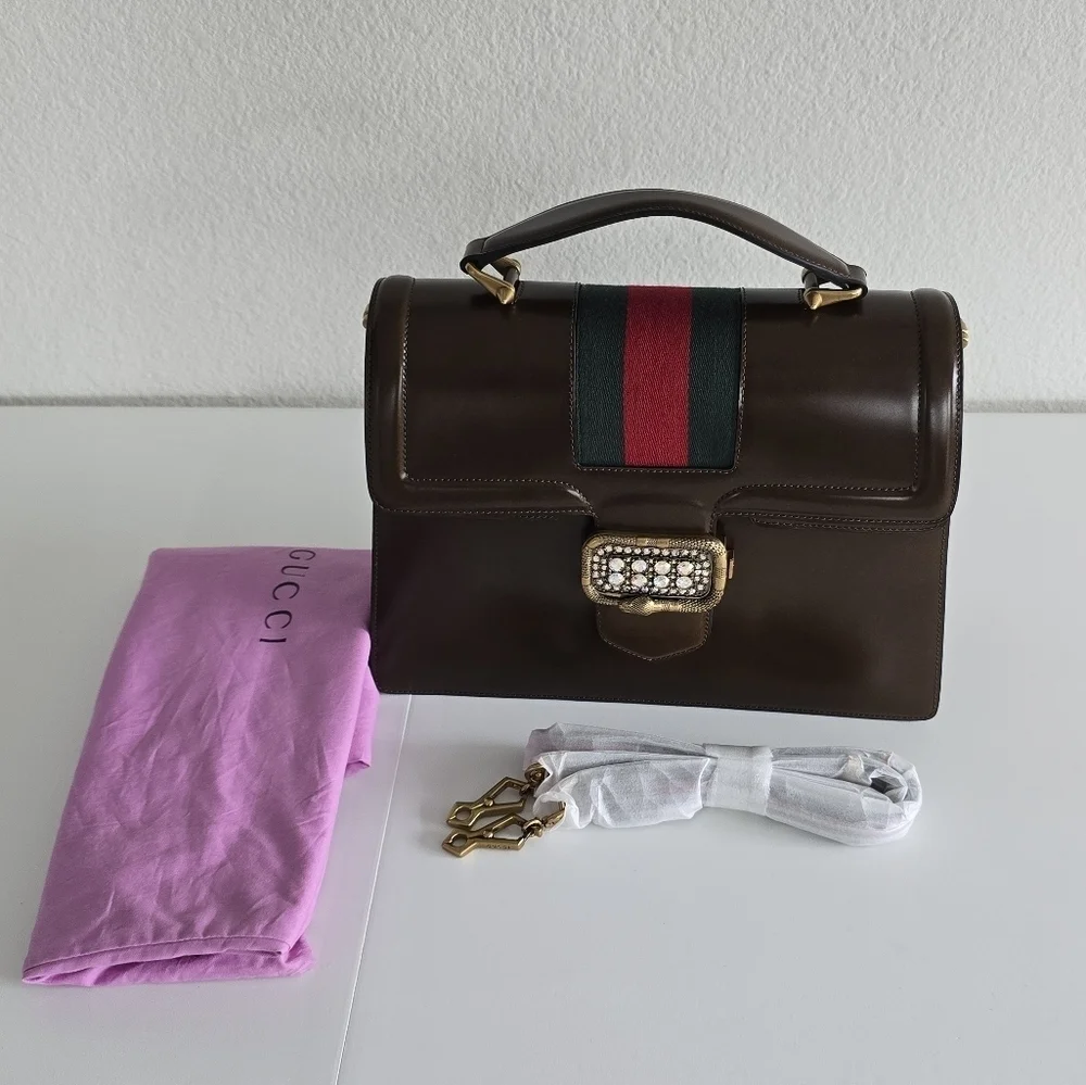 Gucci Leather Handbag Women's Brown Medium Borsa Snake Dustbag New - Picture 8 of 16